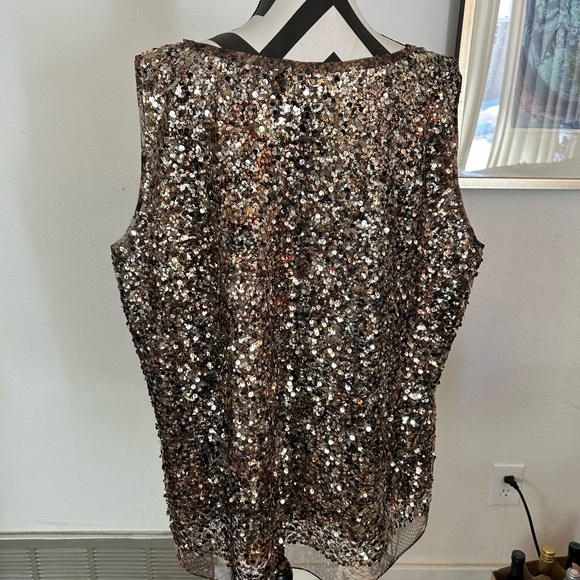 Elie Tahari Gold Sequined Shell - Plus Size - Picture 2 of 6